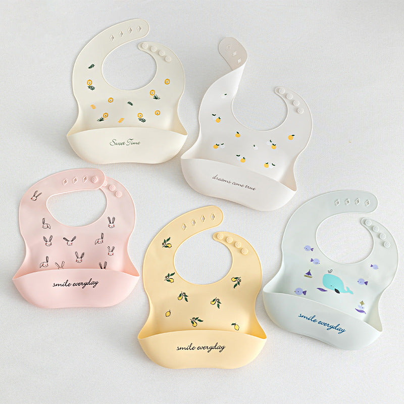 Baby Waterproof Silicone Bib with Rice Pocket