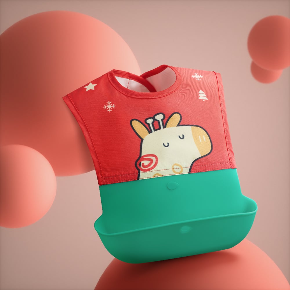 Silicone Baby Bib with Waterproof Rice Pocket